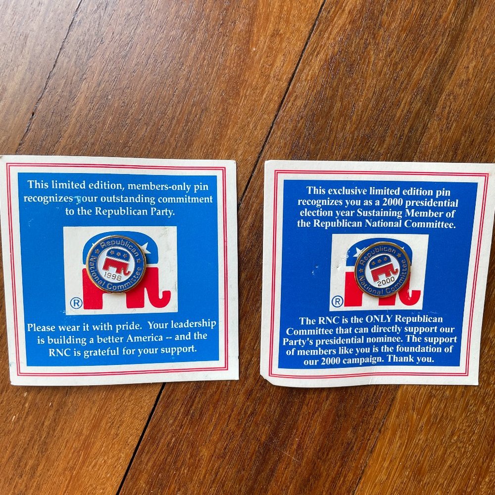 Two (2) NEW 1998 & 2000 RNC Republican GOP Elephant Lapel Lanyard Pin Souvenir